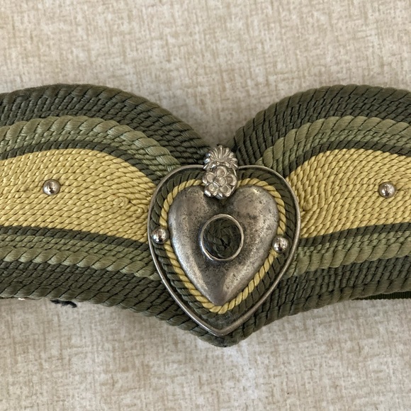 Corded & Silver Heart Belt. dk green, pale yellow, Medium-Small main image 6